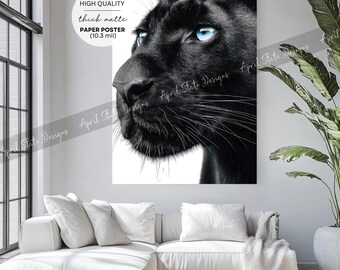 Black Panther Poster, Blue Eyes Wildlife Wall Art, Modern Animal Print Wall Art (HQ Thick Paper Poster)