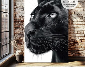 Black Panther Wildlife Poster, Modern Big Cat Art Print, Safari Animal Decor Wall Art (HQ Thick Paper Poster)