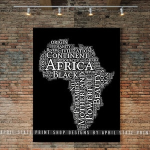 Africa Poster, Typography Word Art, African Art, Continent, Map, Definition Art, Black Art, Geography Poster,