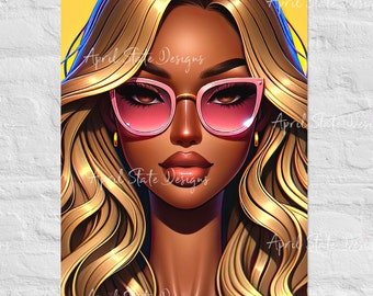 African-American Pop Art Poster, Black Woman Artwork, Inspirational, Portrait, Melanin, African Girl Illustration, Blonde Hair, Brown Skin