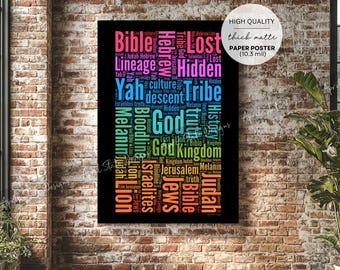 Lost Tribe of Israel Multicolor Matte Poster - Colorful Scripture Typography Word Art - Faith-Based Wall Print - Lion of Judah Bible History