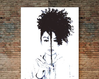 Natural Hair Poster, Natural Hair Poster, Afro Girl, Black Girl Art, Curly Hair Art, Ethnic Art, African American Wall Art, Urban, Woman