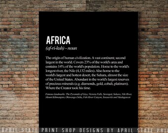 Africa Poster, African Art, African American Art, African print, Word Art Poster, Definition Art, Word Definition Art, Typographic Art