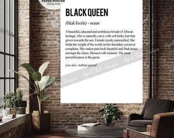 Black Queen Definition Art, Minimalist Black Woman Affirmation Print, Neutral Aesthetic Afrocentric Decor Wall Art (HQ Thick Paper Poster)