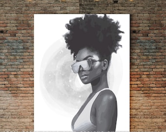 Afro Girl Curly Hair Poster, Black Wall Art, Afro Woman Poster, Natural Hair, Soulful Gift, Black artwork, Melanin, Black Woman Illustration