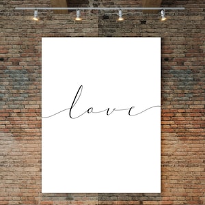 Love Poster, Cursive Art, Typography Print, Black and White, Gift for her, Hugs and Kisses,  Girly Wall Decor, Love Poster, Love Sign