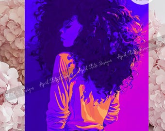 Afrocentric Natural Hair Poster, Colorful Black Woman Portrait, Melanin Wall Art (HQ Thick Paper Poster)