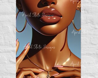 African-American Glamour Lips Poster, Glamour, African-American Woman Artwork, Melanin, African Girl Illustration, Brown Skin, Minimal