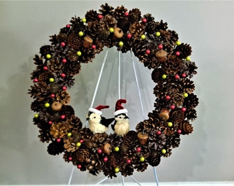 Santa Bird Pine Cone Wreath