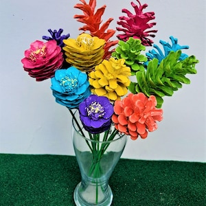 One Dozen Summer Painted Pinecone Flowers, Handmade Floral Decor image 5