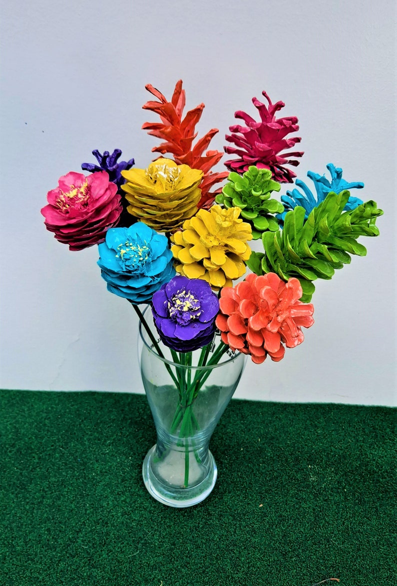 One Dozen Summer Painted Pinecone Flowers, Handmade Floral Decor image 5