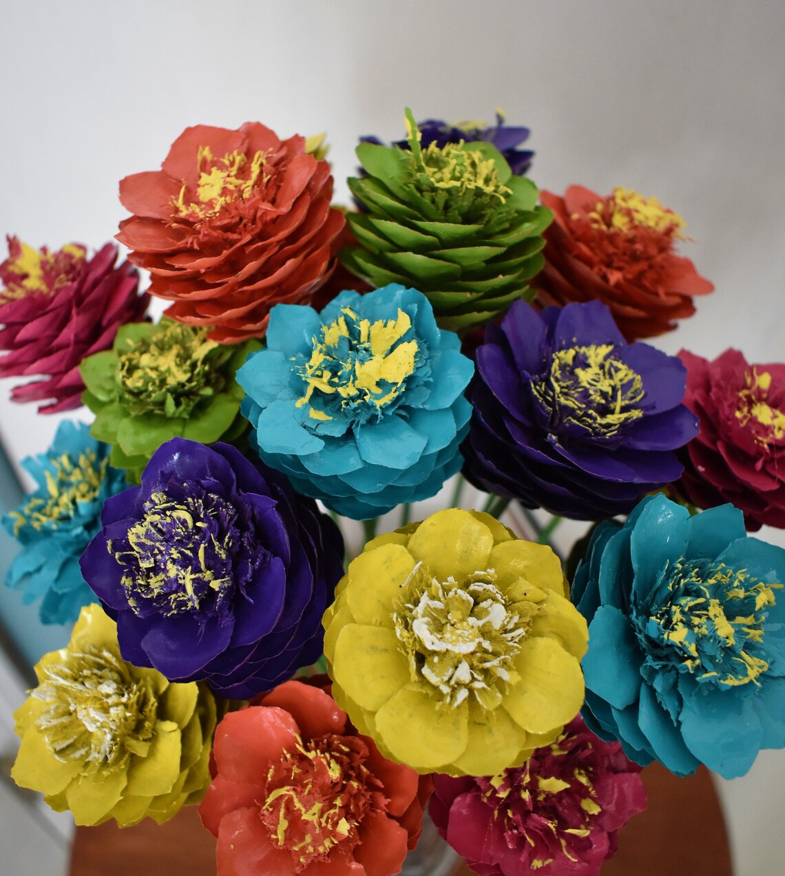 One Dozen Pine Cone Zinnia Flowers Etsy