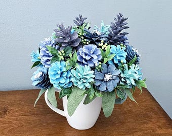 Morning Mist Teacup Pinecone Arrangement