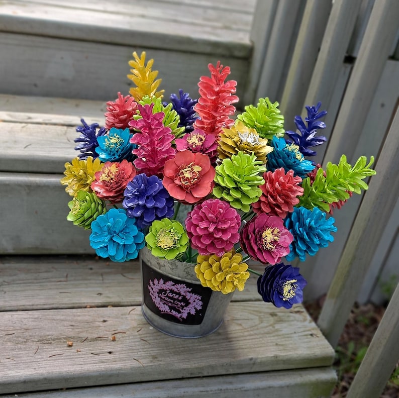 One Dozen Summer Painted Pinecone Flowers, Handmade Floral Decor image 10