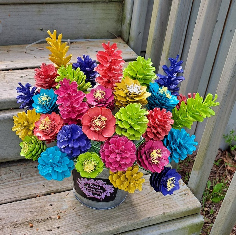 One Dozen Summer Painted Pinecone Flowers, Handmade Floral Decor image 7