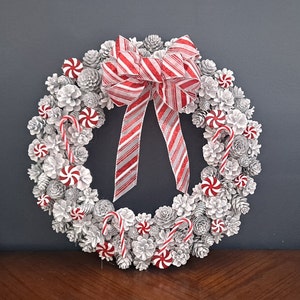 White Candy Cane Wreath Pinecone Wreath