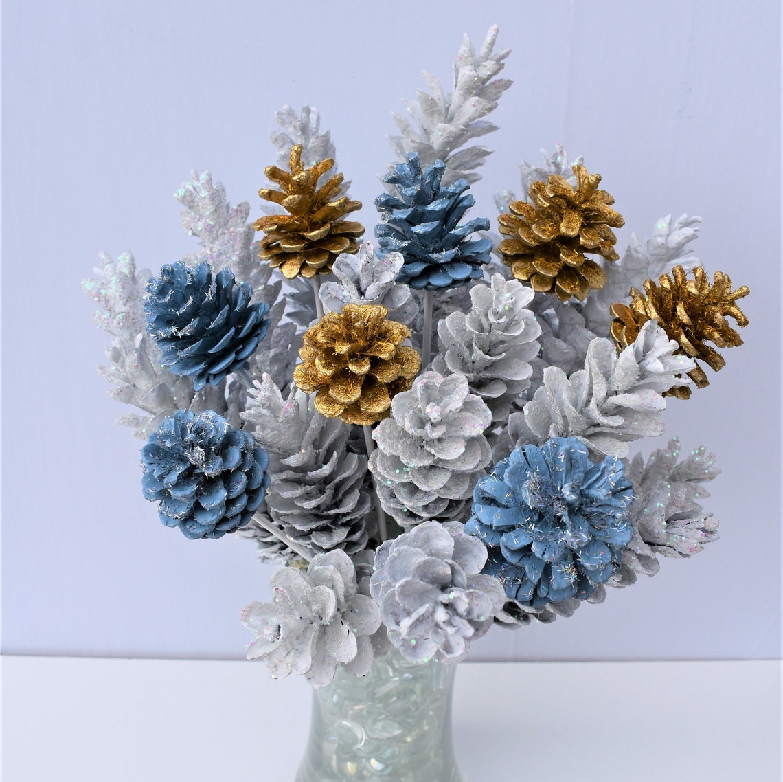 Santa's Pine Cone Flowers One Dozen Glitter Pine Cone Flowers Pinecone C35