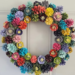 Year Round Multi Color Pinecone Flower Wreath