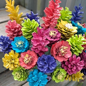 One Dozen Summer Painted Pinecone Flowers, Handmade Floral Decor image 6