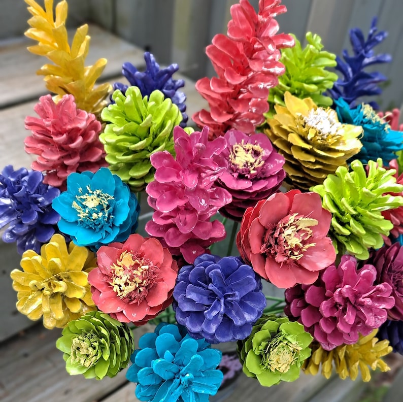 One Dozen Summer Painted Pinecone Flowers, Handmade Floral Decor image 6