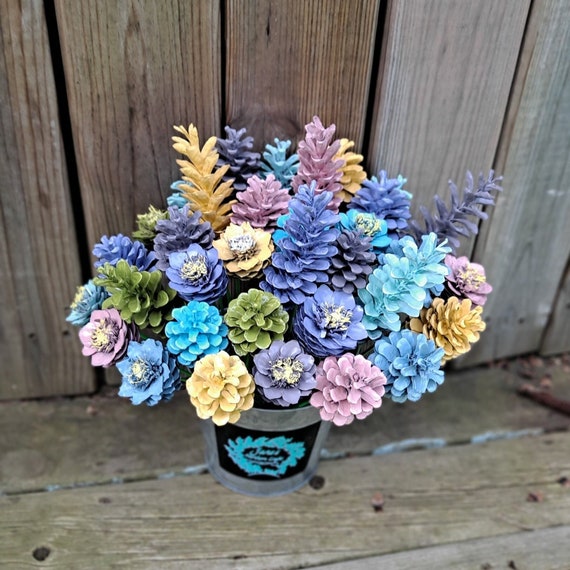 Pastel Pinecone Flowers, Ocean Breeze Decor (One Dozen)
