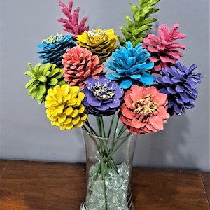 One Dozen Summer Painted Pinecone Flowers, Handmade Floral Decor image 2