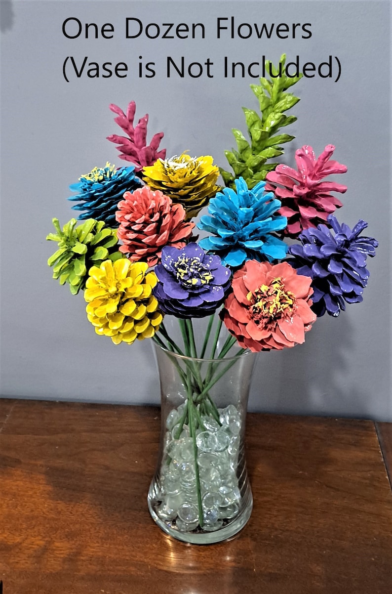 One Dozen Summer Painted Pinecone Flowers, Handmade Floral Decor image 2
