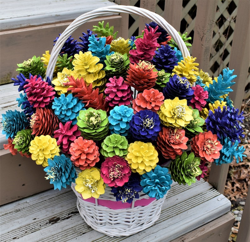 One Dozen Summer Painted Pinecone Flowers, Handmade Floral Decor image 4