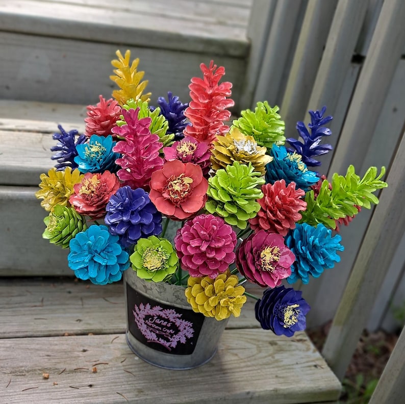 One Dozen Summer Painted Pinecone Flowers, Handmade Floral Decor image 8
