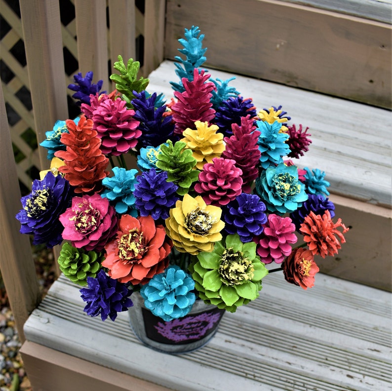 Summer Splash Pinecone Flowers/ One Dozen Pine Cone Flowers | Etsy