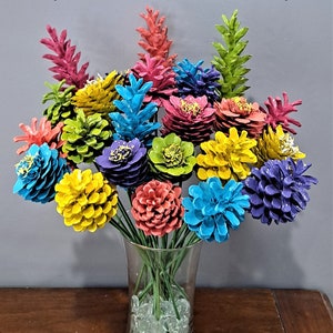 One Dozen Summer Painted Pinecone Flowers, Handmade Floral Decor image 3