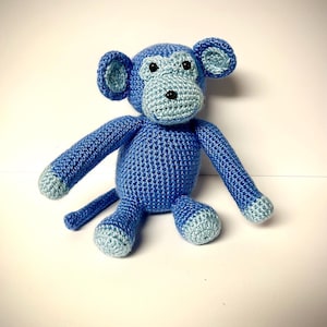 Blue Crocheted Monkey, Stuffed Animal for Kids, Handmade Gifts