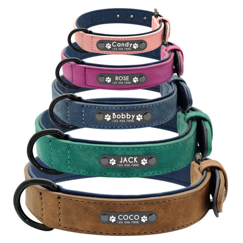 Personalized Engraved Leather Dog Collar Custom Personalized Engraved Leather Dog Collar Custom Image 0