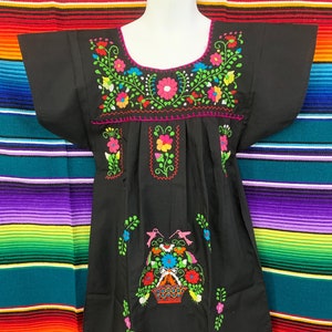Floral Embroidered Dress ,Mexican Dress for Girls: Black Floral embroidery