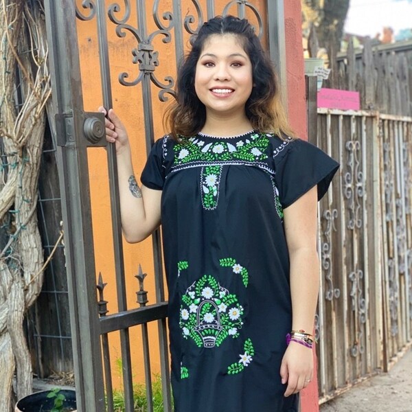 Green Stripe Sleeveless Puebla Dress With Gold Stitching main image 0