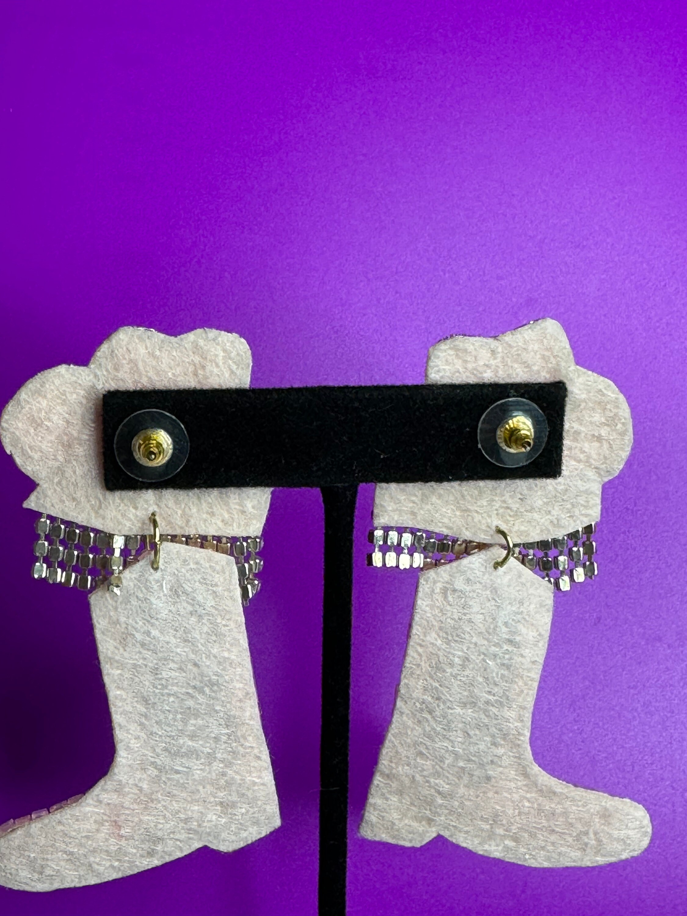 5687 Cowboy Hat Rhinestone Cowgirl Boots Earrings Set Western Earring Felt 2580223-81244918-07112025-  main image 2