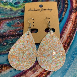 White and peach mix faux leather drop earrings