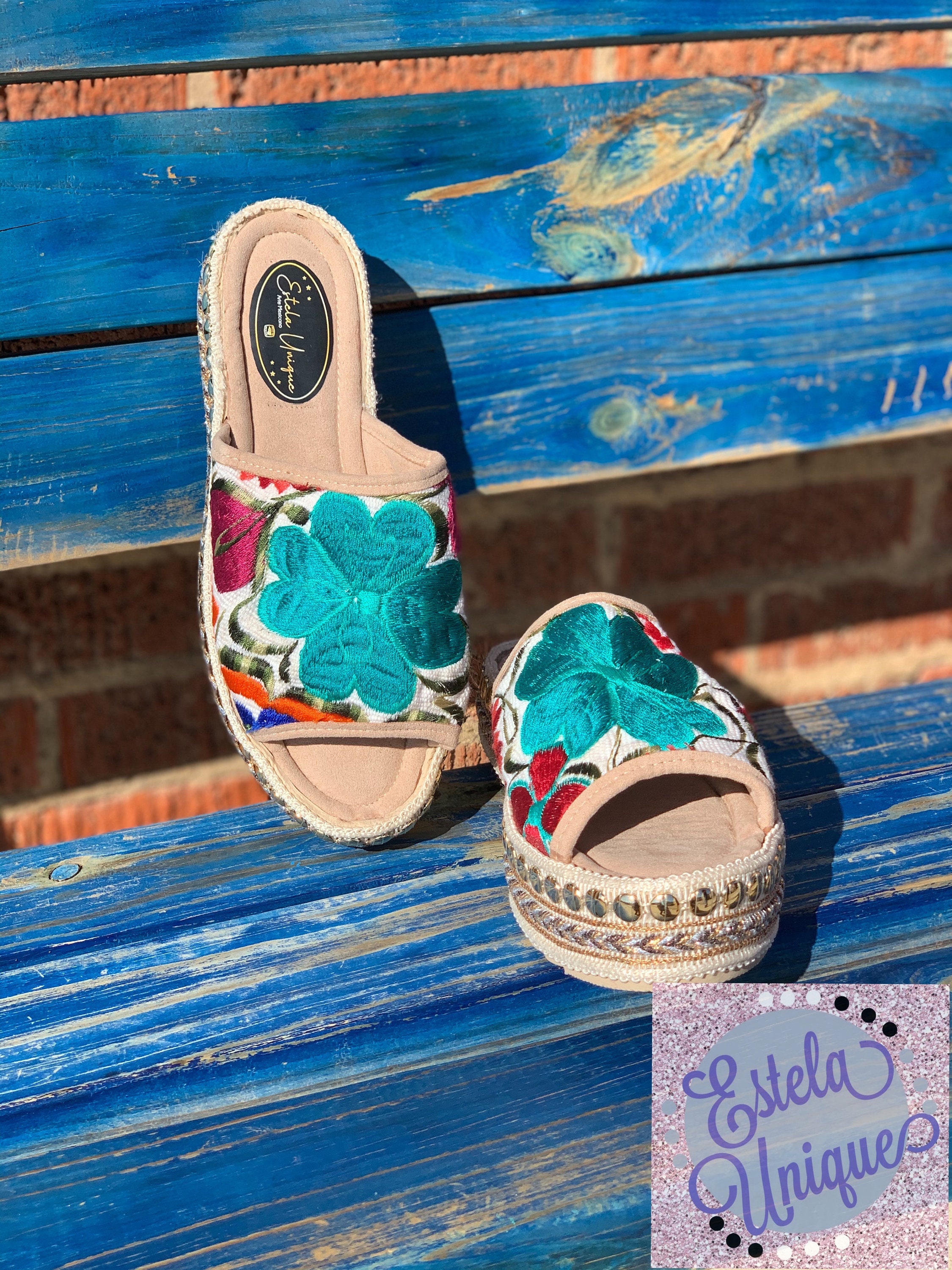 Embroidered Platform Sandals; Size - 8.5 - Etsy