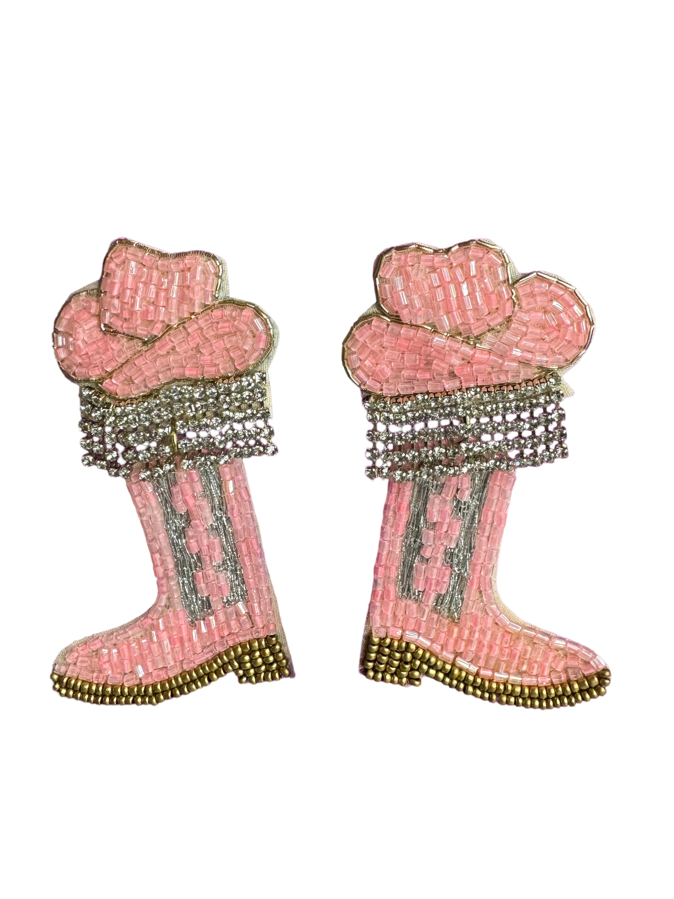 Rhinestone Fringe Cowboy Hat and Boots Earrings - Etsy
