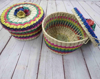 Set di scalda tortillas di palma fatti a mano (2): tortilleros da 9" con coperchi