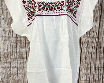 Floral Embroidered Blouse White, Mexican style, Beach wear top