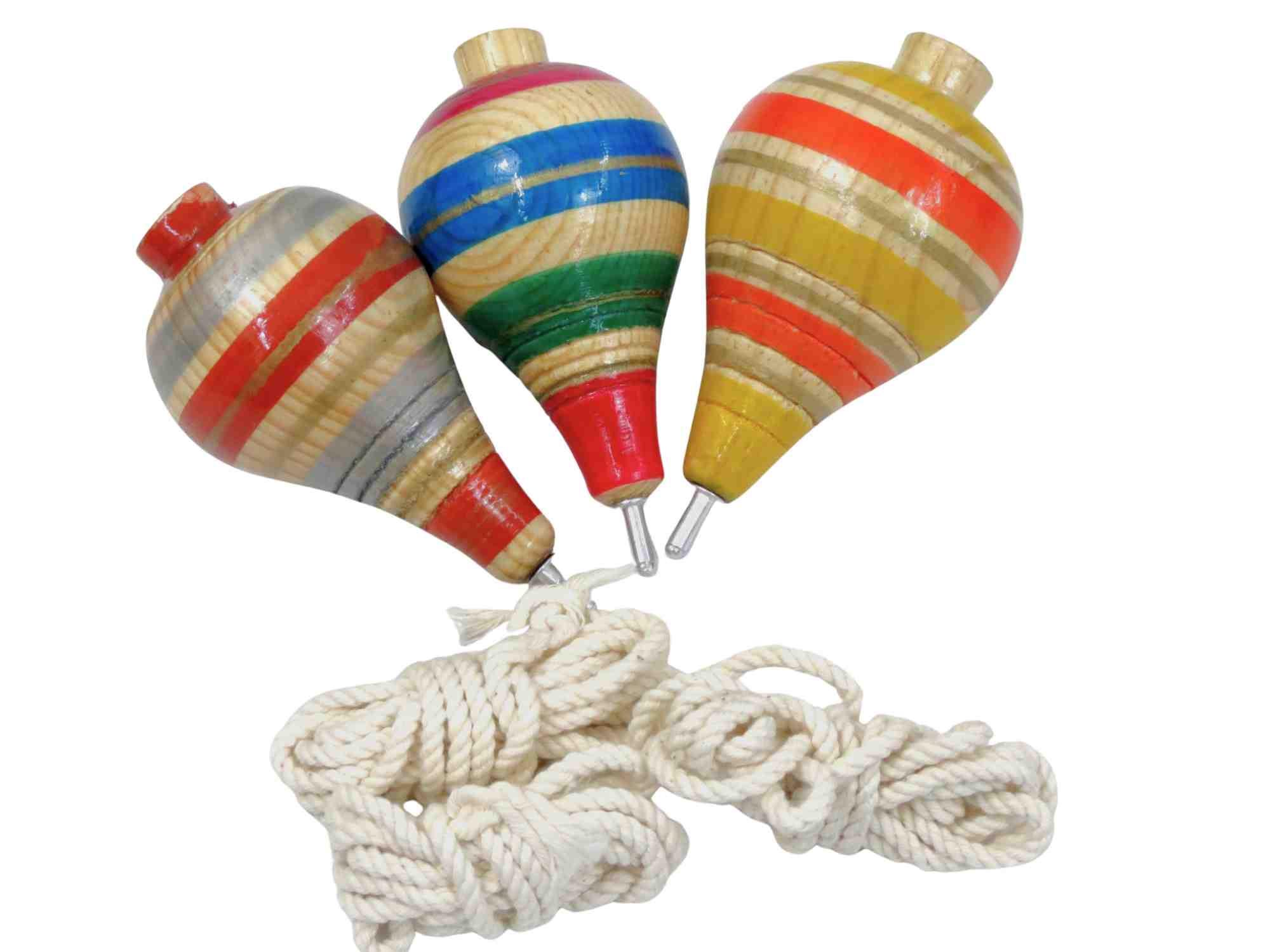 3-pack Wooden Trompo Spinning Tops – Multi-color Traditional Skill Toy ...