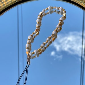 Pearl and Gold Phone charm, Phone wristlet, Phone Strap, Phone chain