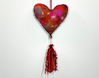Say it with a heart - Valentine's Day gift - Heart made of felted wool, silk and other fabrics - Hand embroidered - Decorative heart