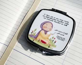 pocket mirror - hijabi illustration - mirror with dua - gift for girlfriend - mirror - handbag mirror - make-up mirror,