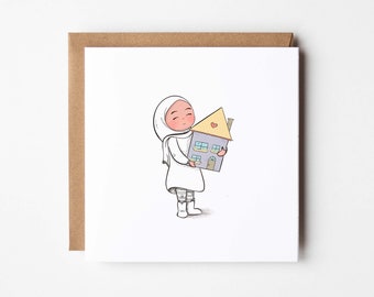 greeting card with Hijabi - Noor moved - Islamic Card - new house card - moving - Pinkq Store greeting card - NOOR002