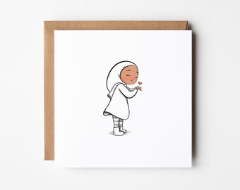 sweet hijabi greeting card - Muslim card - card for a friend - NOOR007