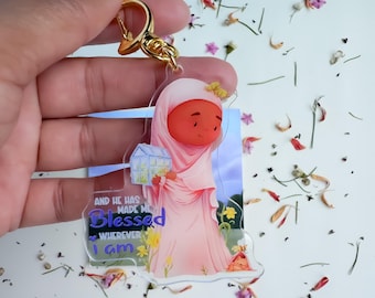 Hijabi keychain with quote, Islamic keychain, Muslim keychain, acrylic keychain for Muslim women
