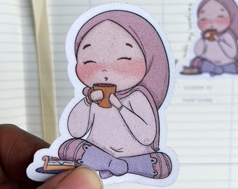 Hijabi chai stickers - cute hijab - glitter sticker - agenda sticker - bullet journal sticker - Muslim sticker- chai - tea girl