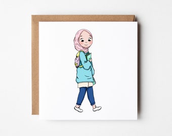 sweet hijabi greeting card - good luck with your new studies - Islamic cards - Muslim woman card